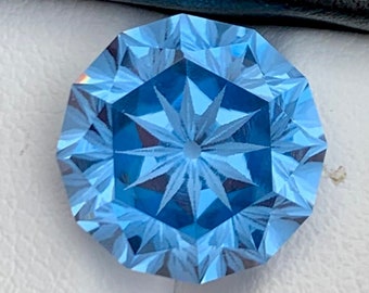 Precision Fancy Flower Cut Swiss Blue Topaz Loose Gemstones  - 10.80 Carats  12.2*12.2*8.5 mm