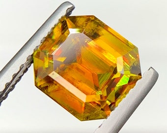 Natuurlijke Sphene Titanite edelsteen, volledig vuur glanzende gele Sphene Fancy Octagon Cut Stone, voor het maken van ringen - 2,62 karaat - 7,5 * 6,5 * 5 mm