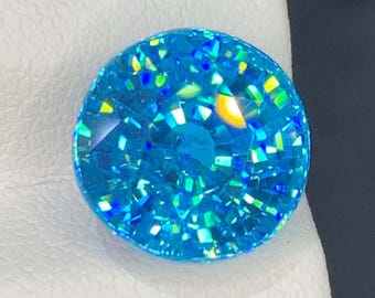 Cambodian Blue Zircon Gemstone : 10.46 CT Round Cut
