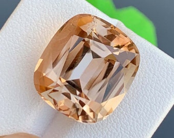 Natural Golden Imperial Topaz Gemstone: Faceted Cushion Cut, 25.10 Carats