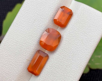 Natural Hessonite Garnet Loose Gemstones Reddish Orange Color - 3 Pieces - 6.15 Carats  8*7*5 mm