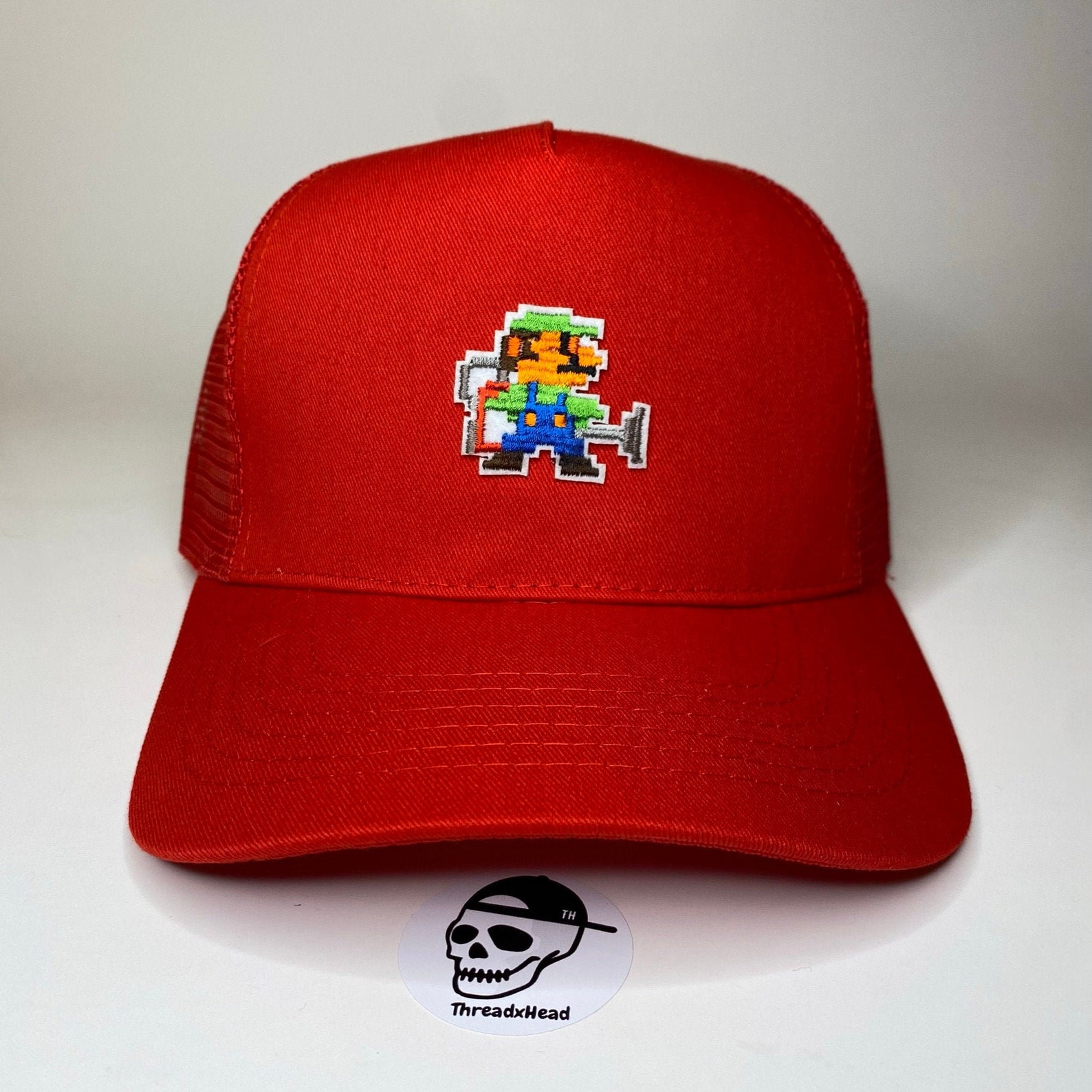 Super Mario Vacuum Red Trucker Hat Handmade Vintage | Etsy