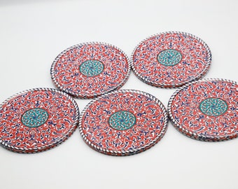 Set of 5 Drink Coasters , Coasters , Gift ,housewarming gift, Jordanian Coasters , Turkish Coasters, Coasters pattern, Tea Coffee , Cup Mats