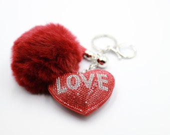 Love, Love keychain, keychain, Gift, Friend Gift, custom keychain, Love gift, Love charm, glitter keychain, Rhinestones , gift for her , Red