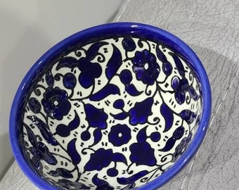 Hand Made, Hand Painted Ceramic Bowl , Round bowls, Flowers Pattern, Hebron bowl, Palestine, Ceramic , ceramic Hebron bowl, Hebron