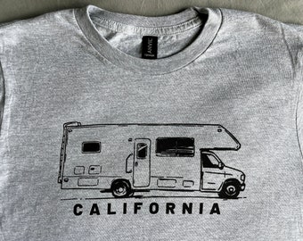 RV California T-Shirt: Hand-Printed Anvil 980 Heather Gray Tee