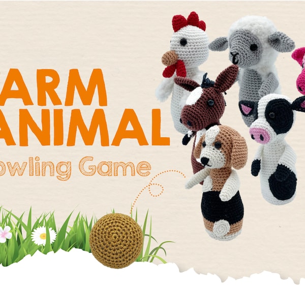 Crochet PATTERN Farm Animal Pin Game Amigurumi PDF tutorial - Farm Animal Bowling Game