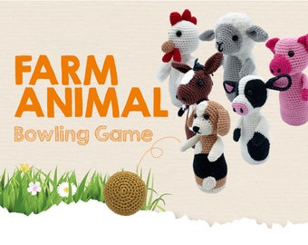 Crochet PATTERN Farm Animal Pin Game Amigurumi PDF tutorial - Farm Animal Bowling Game