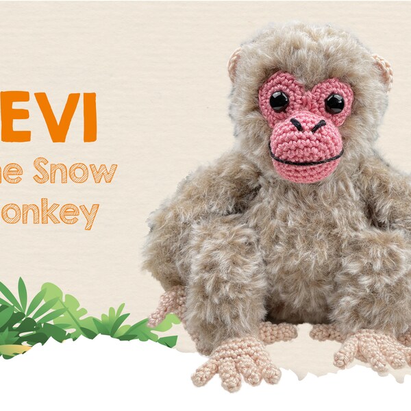 Amigurumi Crochet Pattern Monkey Furry yarn PDF tutorial: Levi the Snowmonkey