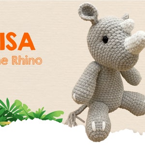 Amigurumi Crochet Pattern Rhino PDF tutorial: Lisa the Rhino