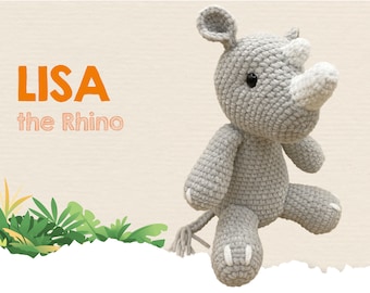 Amigurumi Crochet Pattern Rhino PDF tutorial: Lisa the Rhino