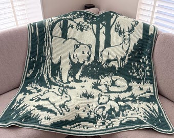 Heart of the Forest Häkeldecke – Overlay-Mosaik-Muster – 130 x 130 cm - PDF Anleitung