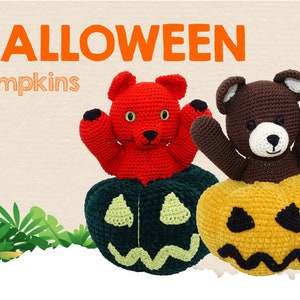 Amigurumi Crochet Pattern Halloween Pumpkins PDF tutorial: Pumpkin Bear and Pumpkin Cat