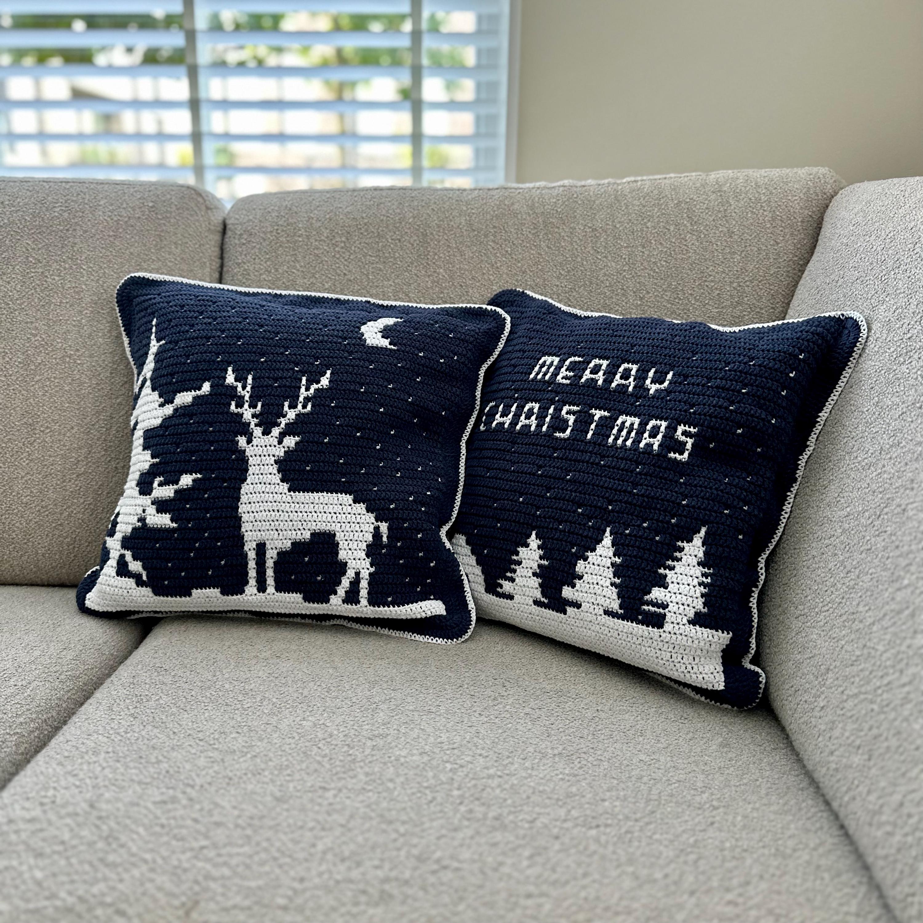 Fahrendom Set 4 Federe Cuscini Decorative 45x45 Cm Con Albero Di Natale – Cotone Lino Per Divano E Camino