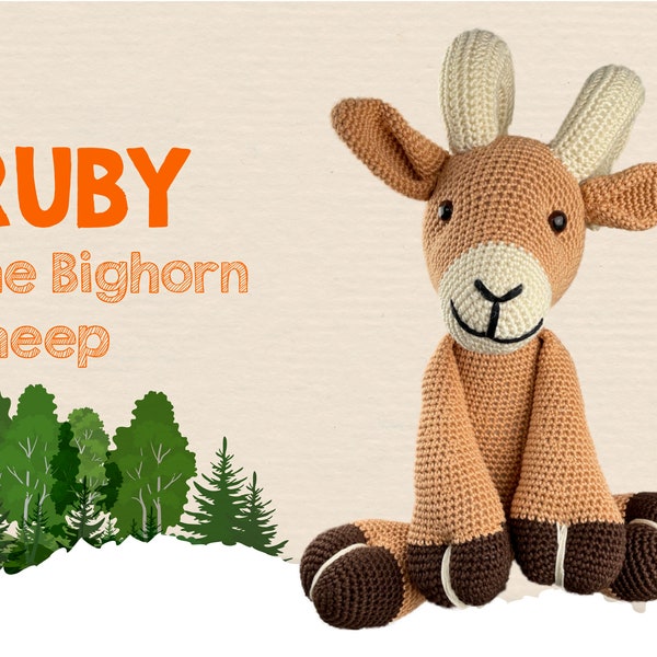 Tutoriel PDF Amigurumi Crochet Pattern Bighorn Sheep: Ruby the Bighorn Sheep