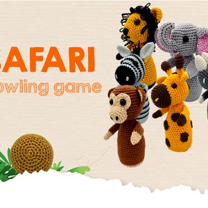 PATRÓN Crochet Safari Animal Pin Game Amigurumi PDF tutorial Safari Animal Bowling Game imagen 1