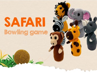 Crochet PATTERN Safari Animal Pin Game Amigurumi PDF tutorial - Safari Animal Bowling Game