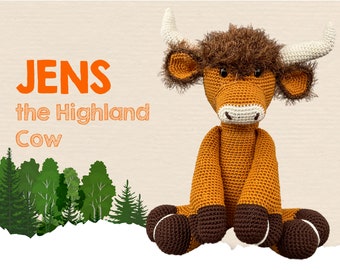 Crochet PATTERN Highland Cow Amigurumi PDF tutorial - Jens the Highland Cow