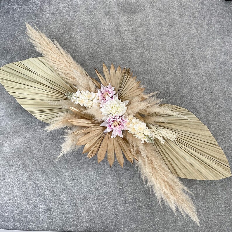 Dried Flower and Palm Leaf Wall Arrangement Pampas Grass Etsy