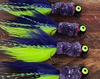 Crappie Jig. 4 pack Purple and chartreuse. The "Nurple"