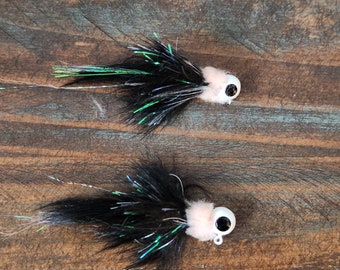 2 pack of 1/4 ounce Twitching Jig. Egg Sucking Leech Jig. Black Zonker jig for Steelhead and salmon.