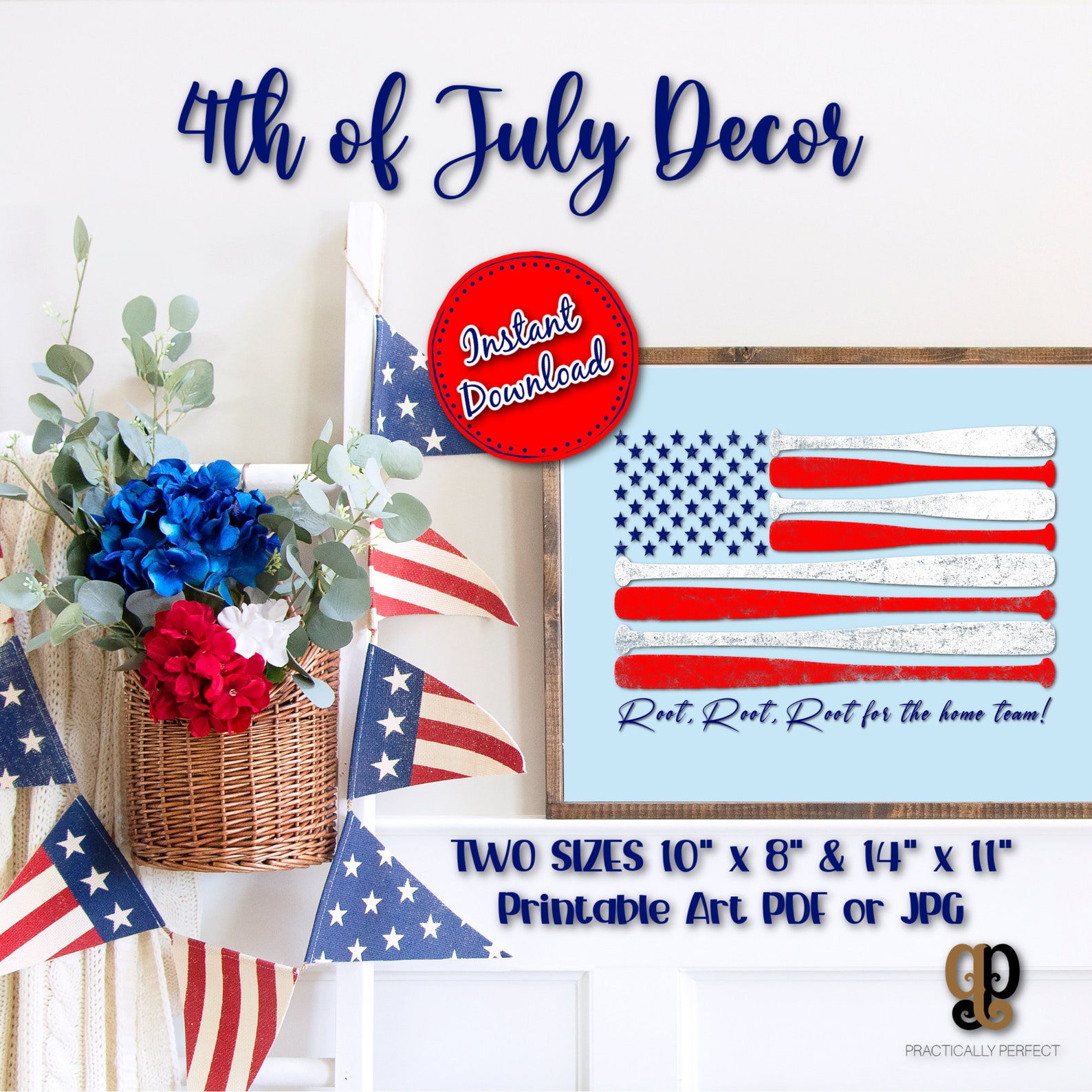 4th of July Wall Art Printable Wall Decor Americana Art | Etsy