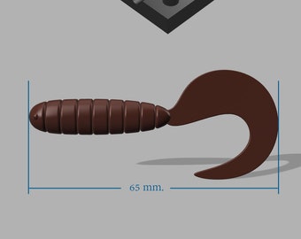 Digital file: Mold Grub 65 mm. Fishing lure Softbait mold 3D STL, STEP file for CNC and 3D Print