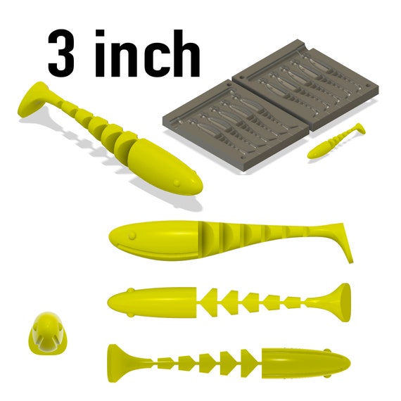 Digital file: Mold Fishing lure Softbait 3 inch mold 3D STL, STEP file for  CNC and 3D Print