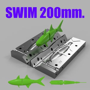 Digital file: Mold Swim bait 200 mm. Fishing lure Softbait mold 3D STL, STEP file for CNC and 3D Print