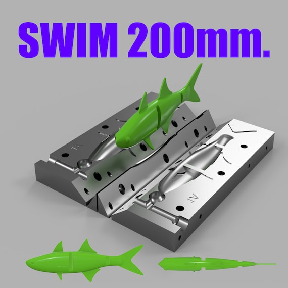 3d printed molds for fishing lures 200mm Swim Bait Mold: 3D STL, STEP File (Digital File)