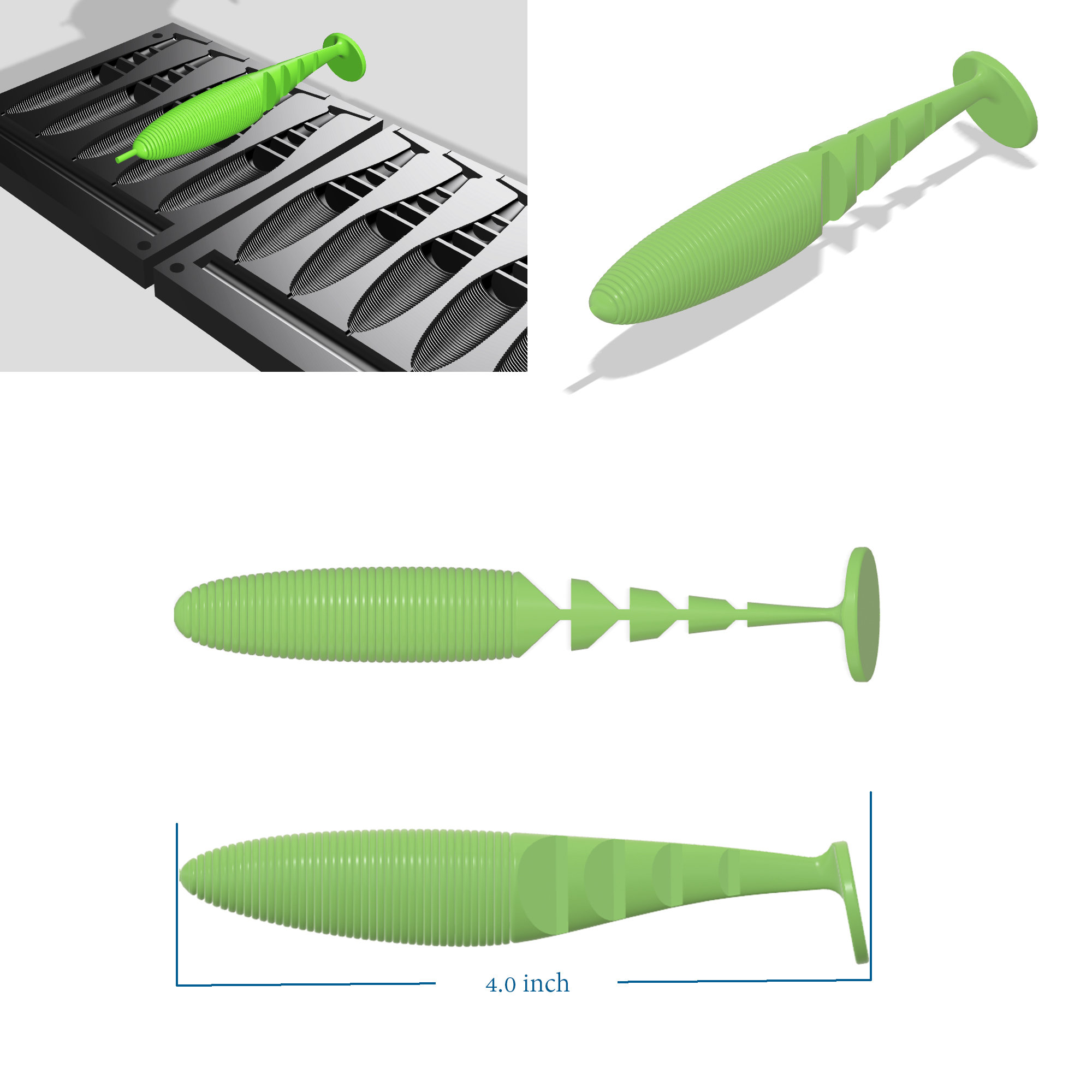 Digital File: Mold Fishing Lure Softbait Mold 3D STL, STEP File for CNC and 3D  Print 