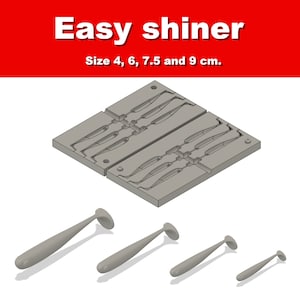 Digital file: Mold Easy shiner Size 4, 6, 7.5 and 9 cm. Fishing lure Softbait mold 3D STL and STEP file.