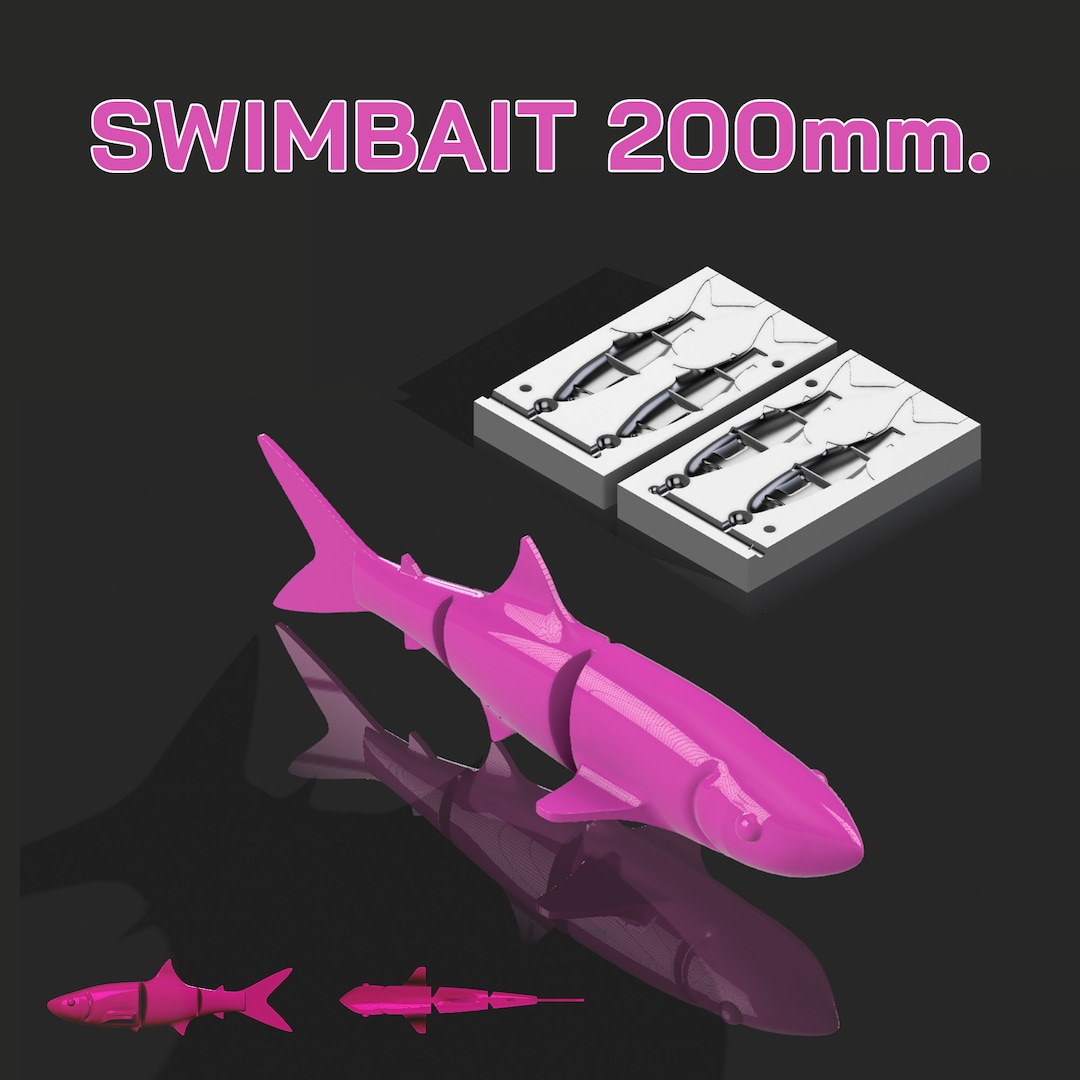 Digital File: Mold Swim Bait 200 Mm. Fishing Lure Softbait Mold 3D STL,  STEP File for CNC and 3D Print 