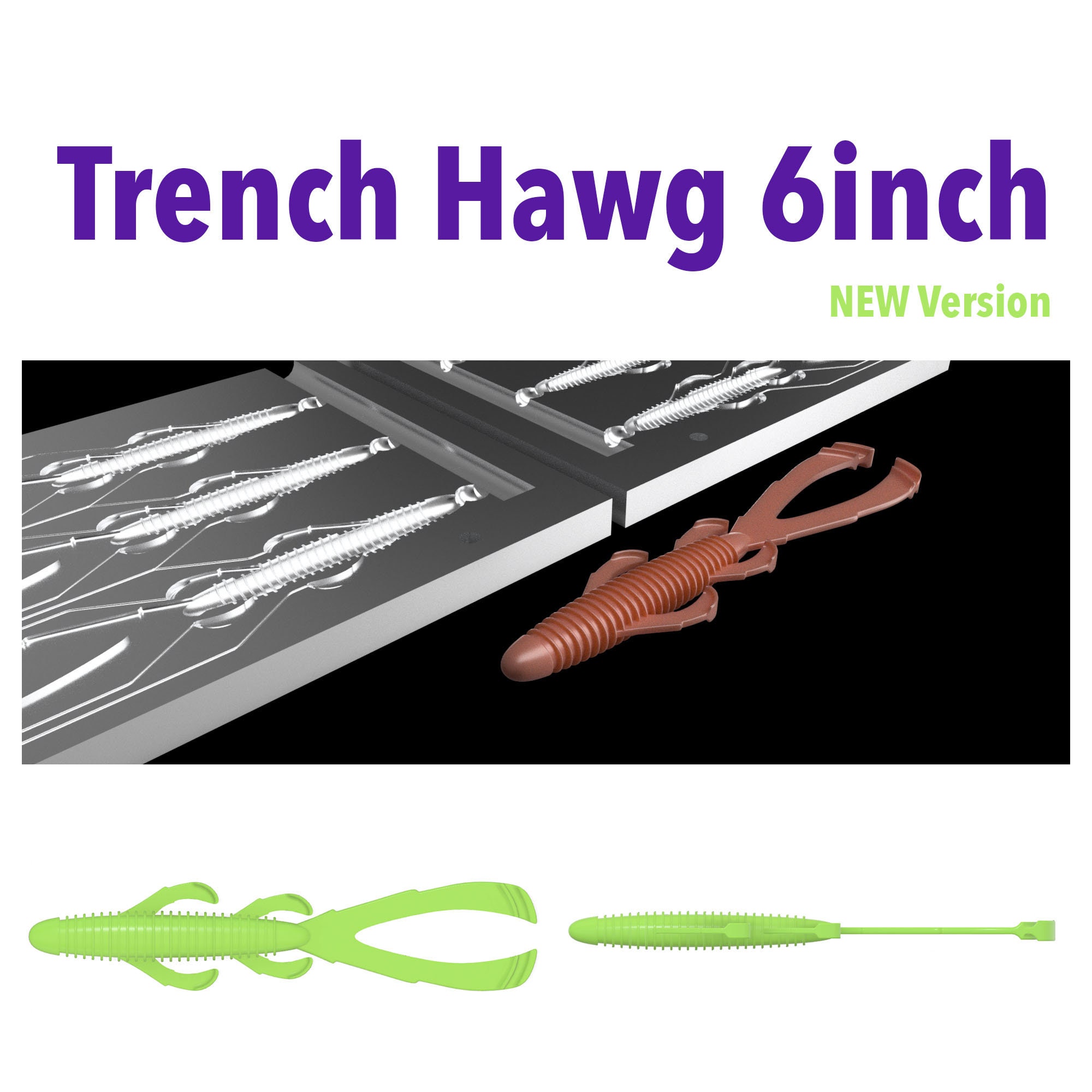 Digital File: Mold new Version Trench Hawg 6 Inch Lure. 3D STL, STEP File  for CNC and 3D Print 