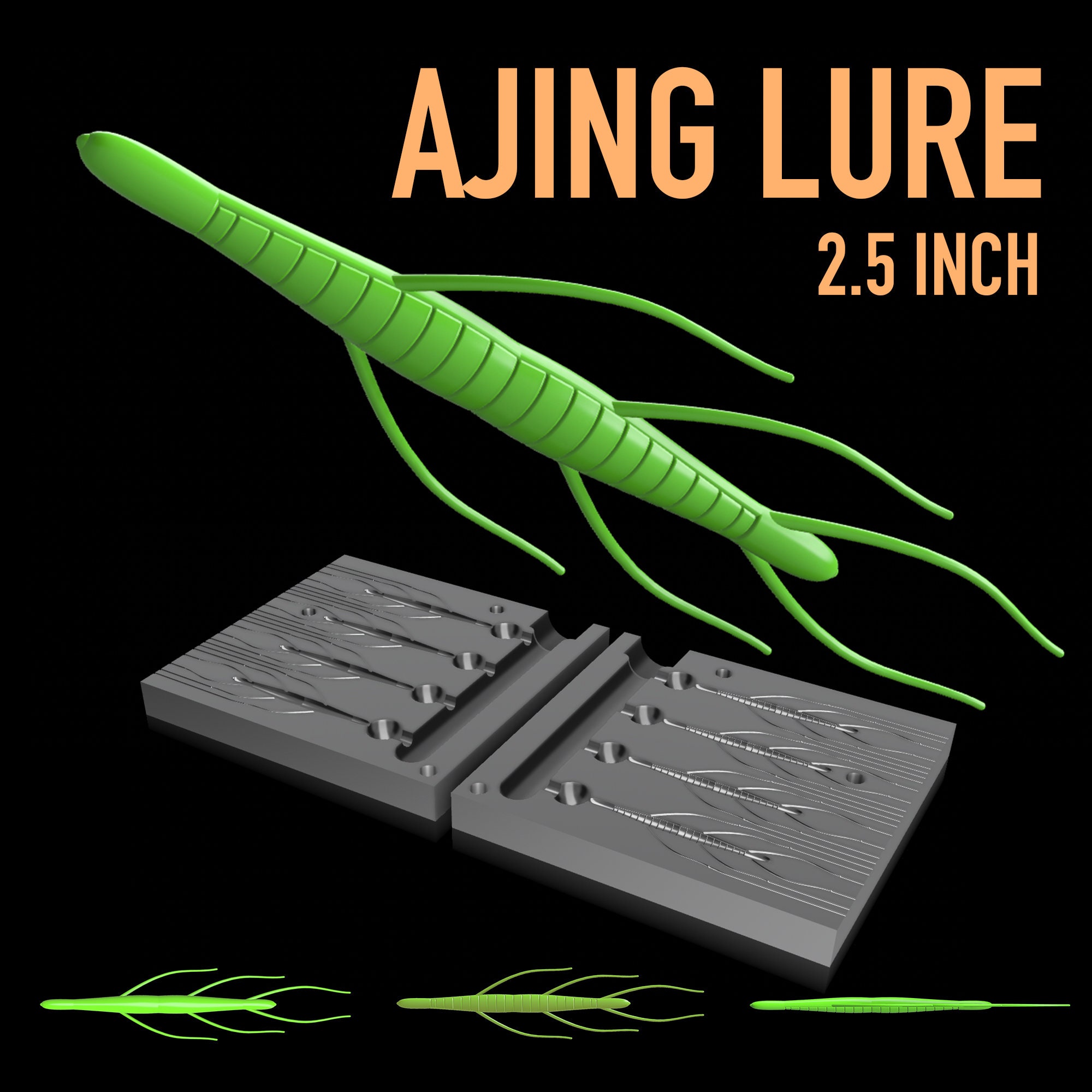 Digital File: Mold Ajing Lure 2.5 Inch STL, STEP, for 3d Print and Cnc 