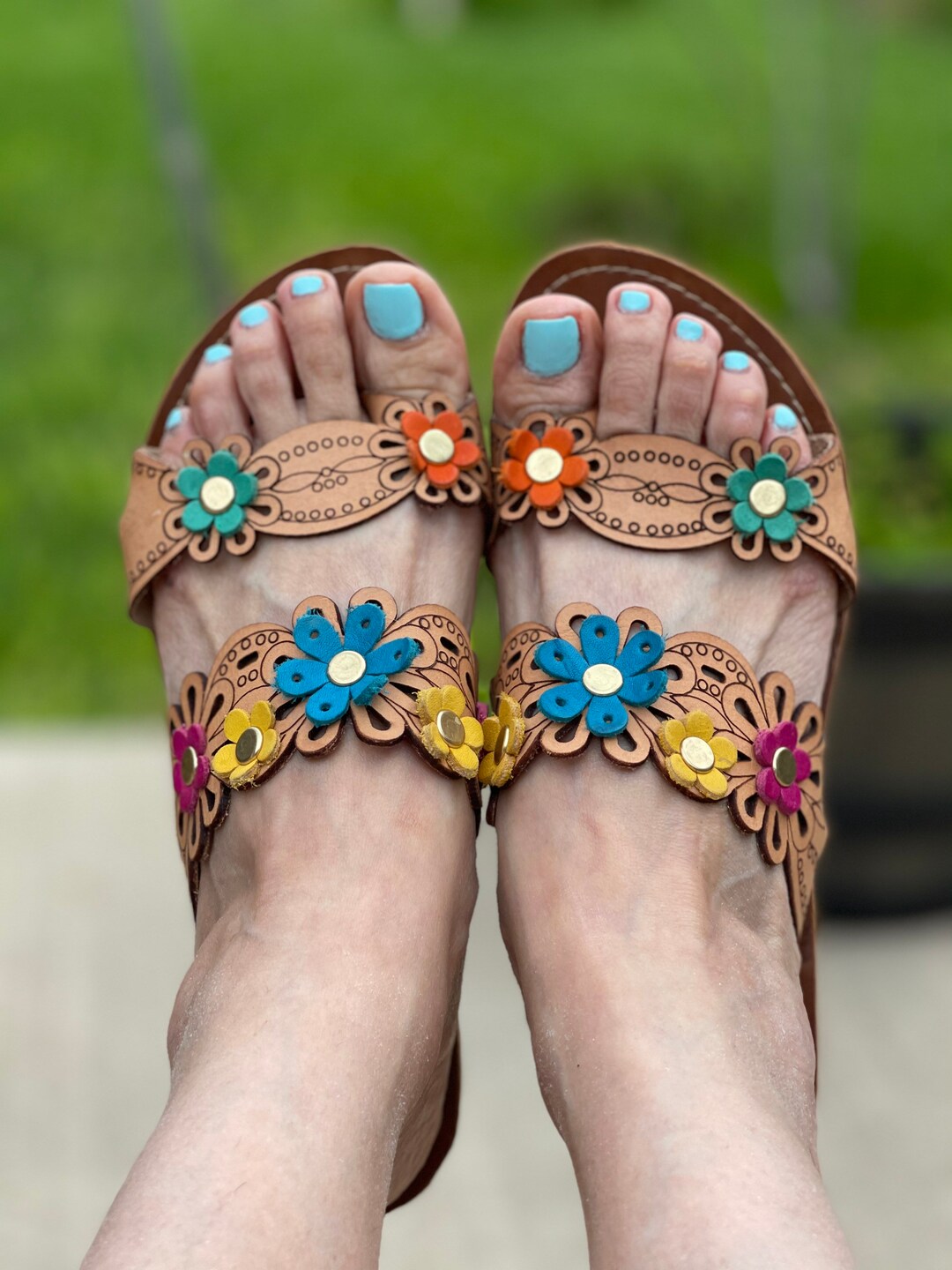 Flat Sandal With Brilliant Flower in Leather for Woman Etsy