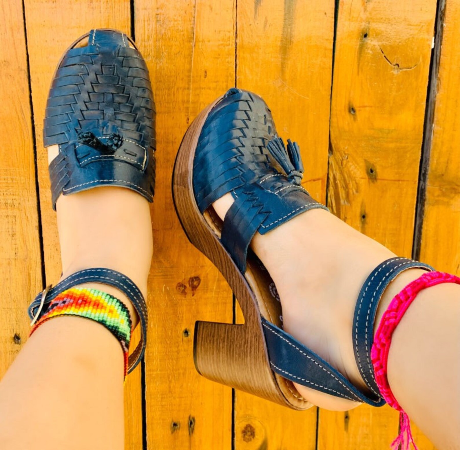 blue huarache sandals
