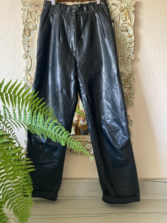 Vintage Black Leather High Waist Pants