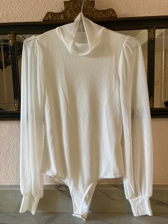 White Mesh Turtleneck Bodysuit - image 1