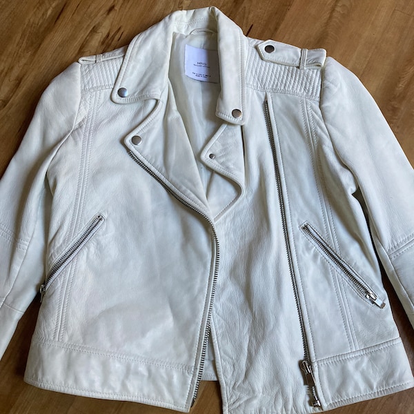 White Leather Jacket - Etsy