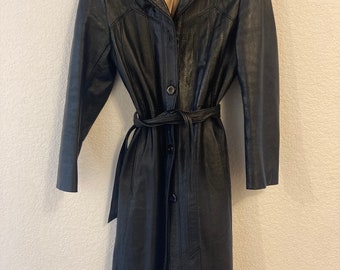 Vintage Black Leather Trench Coat