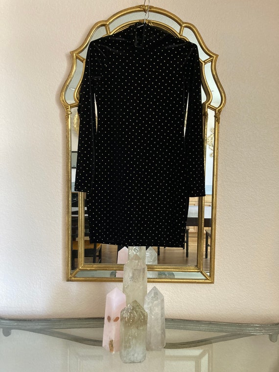 Velvet Mini Dress Long Sleeve with Gold Embellishm