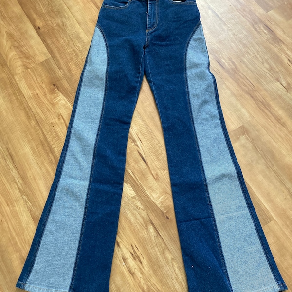Rare Free People High Waist Flare Two Tone Jeans