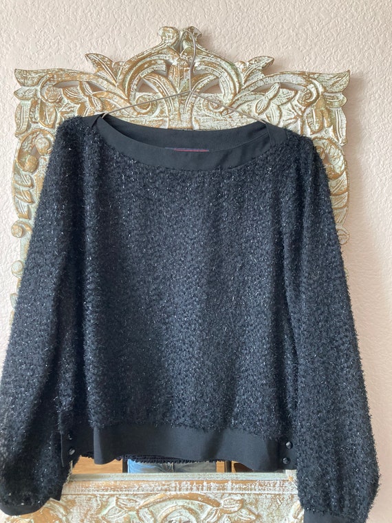 Vintage Sheer Black Metallic Shag Pullover Blouse