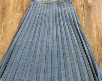 High Waist Pleated Wool Midi Skirt