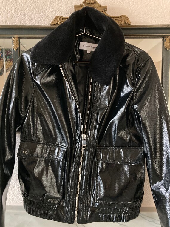 Calvin Klein Shiny Pleather Bomber Jacket