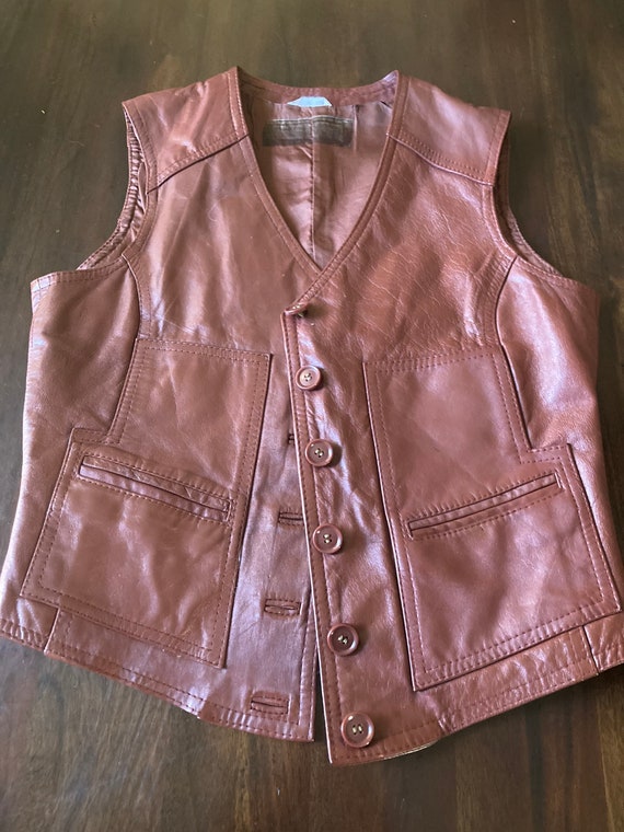Vintage Burgundy Leather Gender Neutral Vest