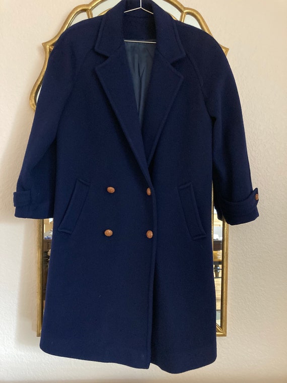 Vintage Cobalt Navy Blue Wool Midi Coat