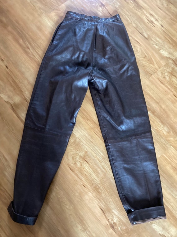 High Waisted Chocolate Brown Leather Pants - image 1