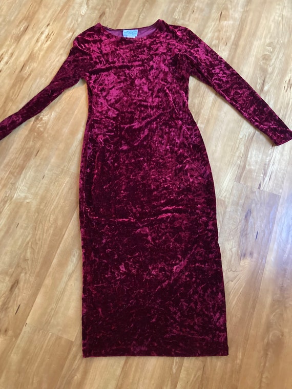 Vintage Crushed Red Velvet Midi Dress - image 2